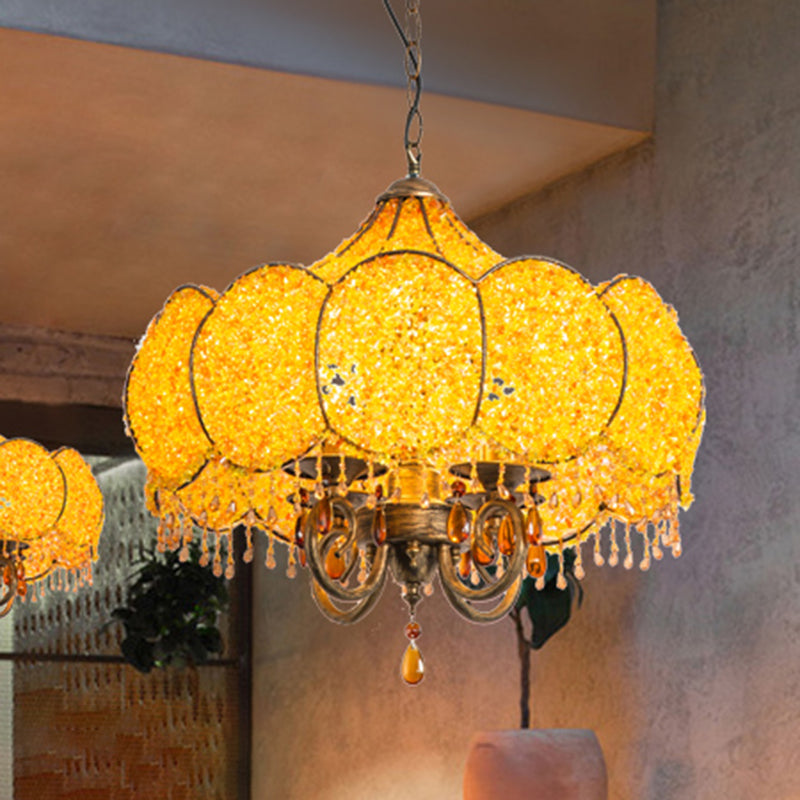 Geschulpte restaurant Kroonluchter verlichting Boheems metaal 4 lampen roze/gele hanglampje
