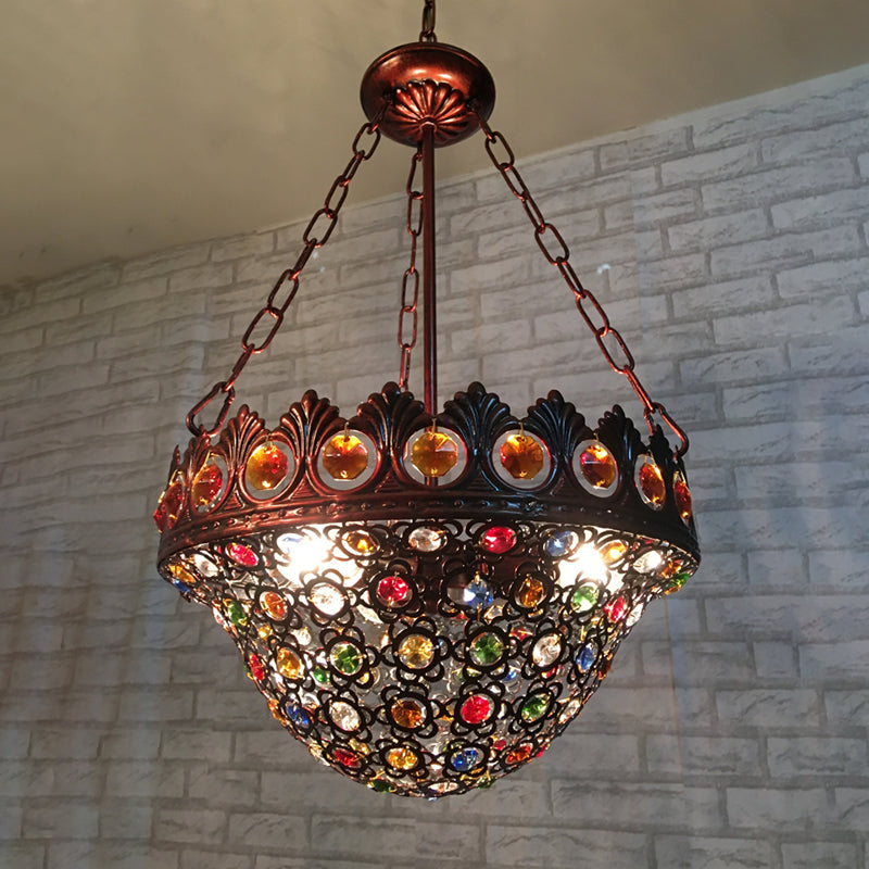 3 Bulbs Metal Chandelier Pendant Light Bohemian Brass Bowl Dining Room Suspension Lighting