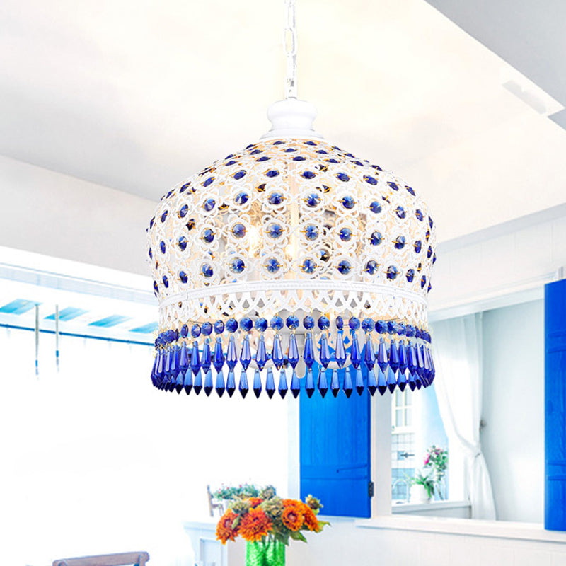 Dome Dining Room Chandelier Lamp Bohemian Metal 3 Lights White Pendant Lighting Fixture
