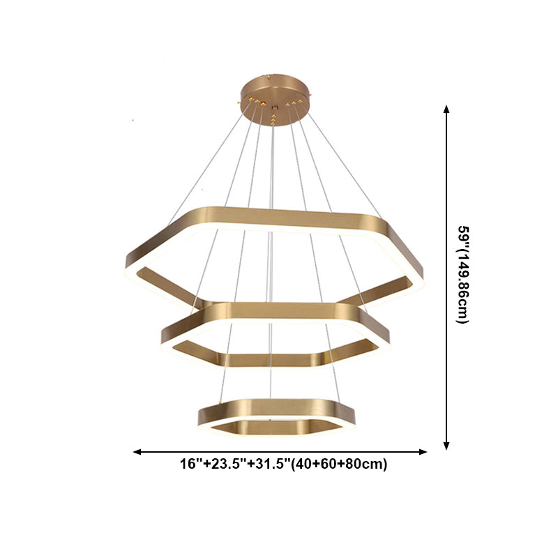 Modern Hexagon Chandelier Light Fixtures 3-Tier Hanging Pendant Lamps with White Acrylic Shade