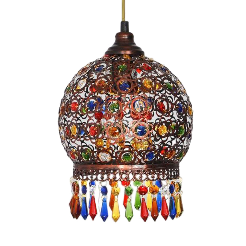 Metal Copper Hanging Pendant Light Sphere 1 Head Bohemian Drop Lamp for Dining Room