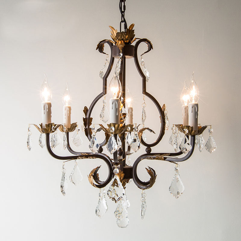 American Style Candle Chandelier Light Fixtures Multi-Head Hanging Pendant Lamps with Crystal Bead