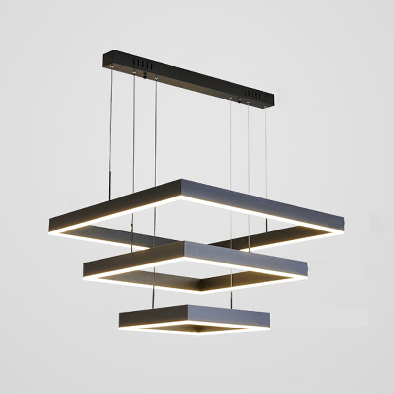 Candelera de araña de metal moderna Candelera cuadrada de múltiples capas en negro para sala de estar