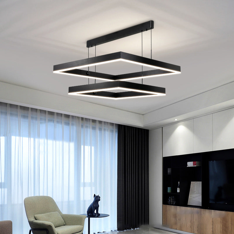 Candelera de araña de metal moderna Candelera cuadrada de múltiples capas en negro para sala de estar