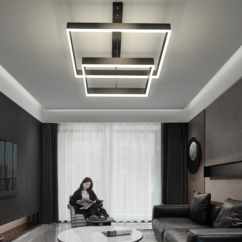 Candelera de araña de metal moderna Candelera cuadrada de múltiples capas en negro para sala de estar