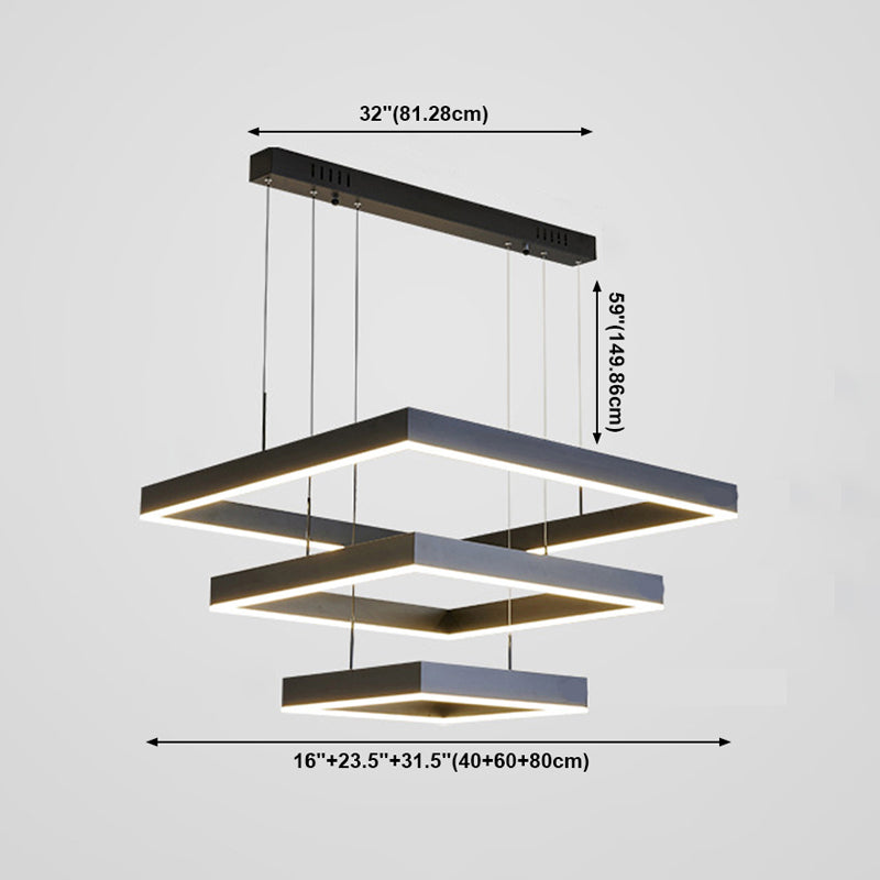 Candelera de araña de metal moderna Candelera cuadrada de múltiples capas en negro para sala de estar