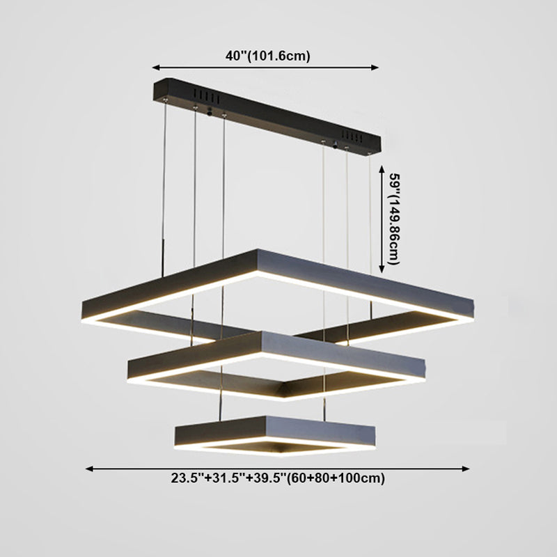Candelera de araña de metal moderna Candelera cuadrada de múltiples capas en negro para sala de estar