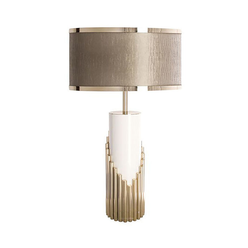 1 scrivania del salotto 1 testa lampada da tavolo oro moderna con tonalità in tessuto cilindrico