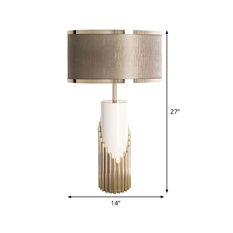 1 scrivania del salotto 1 testa lampada da tavolo oro moderna con tonalità in tessuto cilindrico