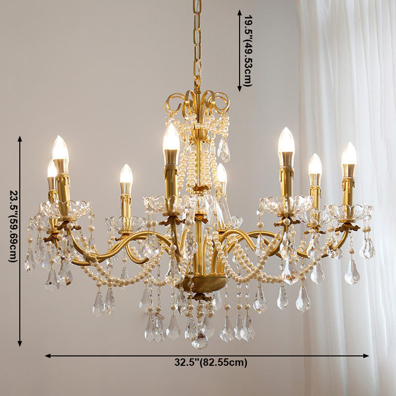 Candle Chandelier Light Fixtures Traditional Multi-Head Hanging Pendant Lamps with Crystal Bead