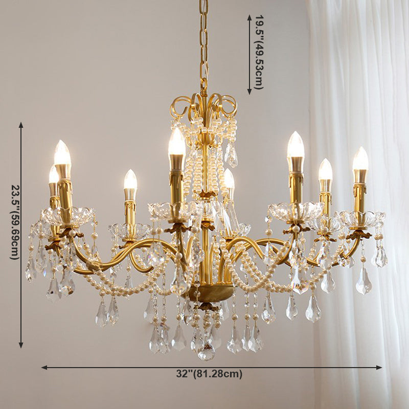 Candle Chandelier Light Fixtures American Style Multi-Head Hanging Pendant Lamps with Crystal Bead