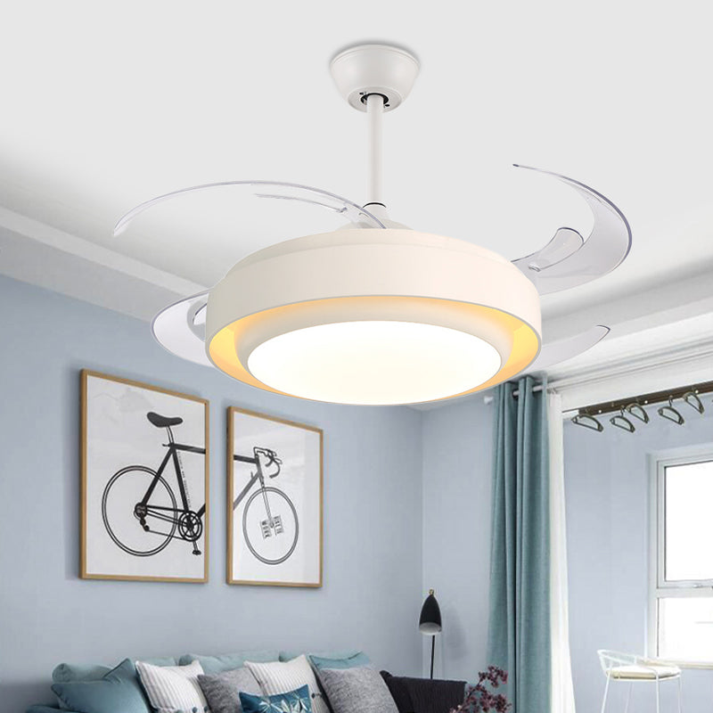 Luz de ventilador de techo circular de LED de 42 "de ancho de 42" Iluminación moderna de montaje de semi flush de semi para sala de estar, 4 cuchillas transparentes