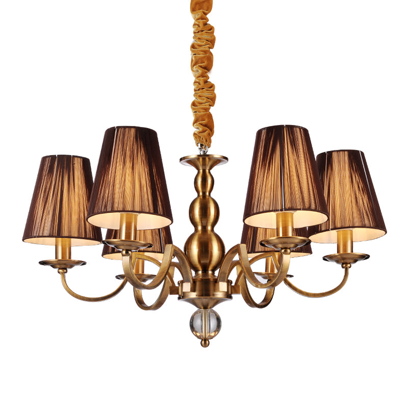 American Style Brass Chandelier Multi-Lights Hanging Pendant Lights with Fabric Shade