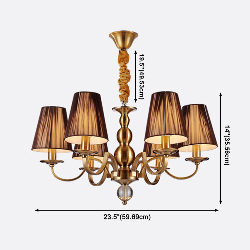 American Style Brass Chandelier Multi-Lights Hanging Pendant Lights with Fabric Shade
