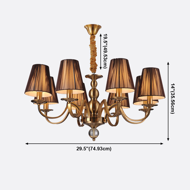 Lustre en laiton américain multi-lights suspendus suspendus avec une teinte en tissu