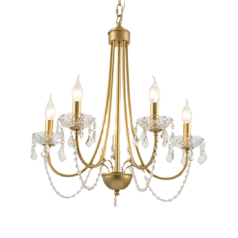 Candle Suspended Lighting Fixture American Style Multi-Head Hanging Pendant Lights with Crystal Bead