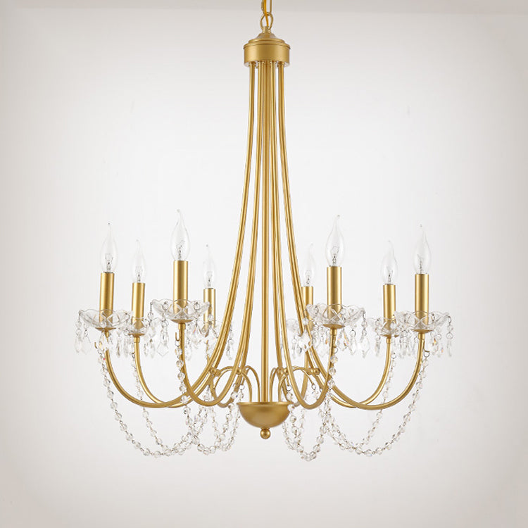 Candle Suspended Lighting Fixture American Style Multi-Head Hanging Pendant Lights with Crystal Bead