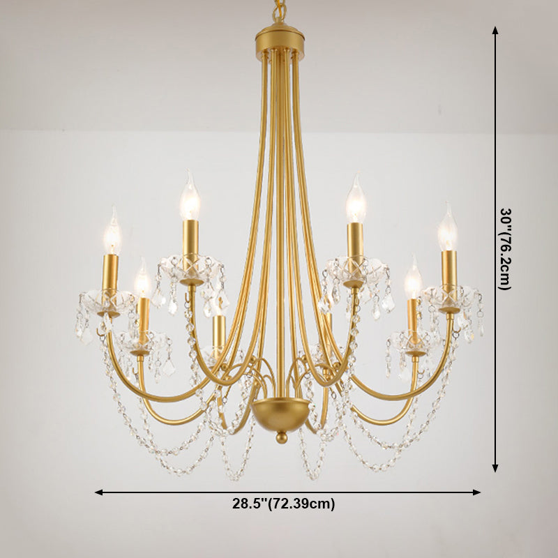 Candle Suspended Lighting Fixture American Style Multi-Head Hanging Pendant Lights with Crystal Bead