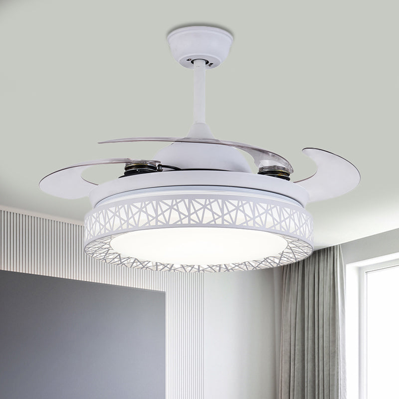 Ronde slaapkamer ventilatorlamp eigentijdse metalen LED 36 "W Wit semi -spoeling Licht armatuur met 4 messen, op afstand/muurregeling/afstandsbediening en muurregeling