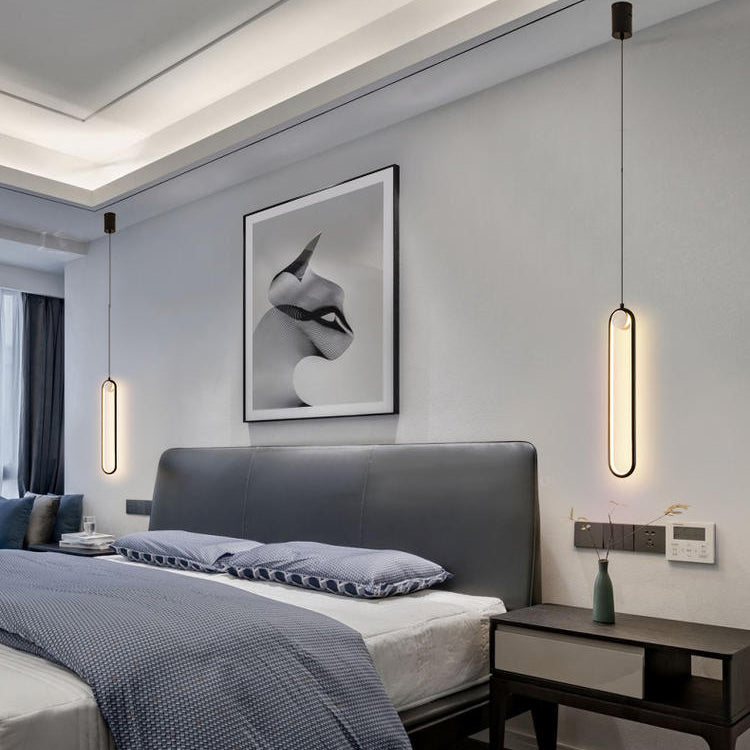 Luce a sospensione a LED in stile moderno 1 luce ovale in metallo lampada appesa per letto