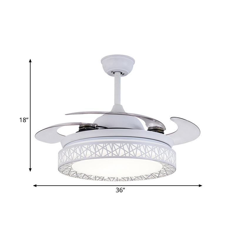 Ronde slaapkamer ventilatorlamp eigentijdse metalen LED 36 "W Wit semi -spoeling Licht armatuur met 4 messen, op afstand/muurregeling/afstandsbediening en muurregeling