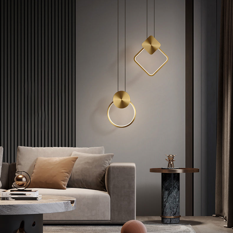 Geometric Metal Suspended Lighting Fixture 1 Light Pendant Lighting Fixture in Gold