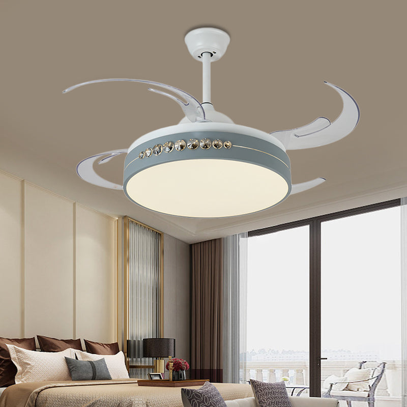 42 "anchura del ventilador de led gris iluminación Simplicidad de metal Círculo de metal Semi Flush Luz de techo para dormitorio, 8 cuchillas transparentes