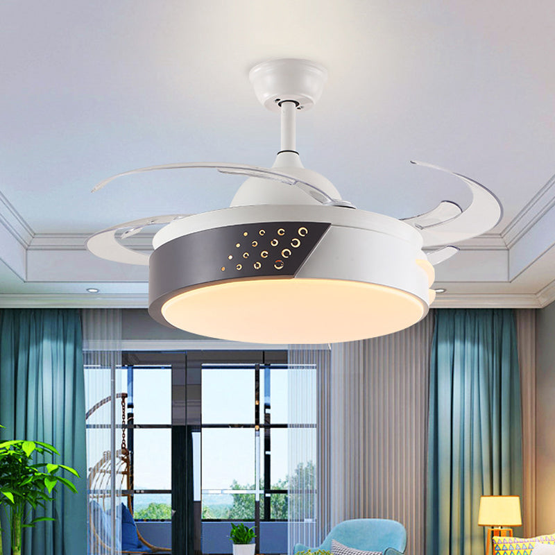 Éclairage de ventilateur de pendentif en anneau acrylique minimalisme LED CHAMBRE SEMI FUX MONT ÉCLAIRATION EN NOIR ET BLANC avec 4 lames, 42 "de largeur