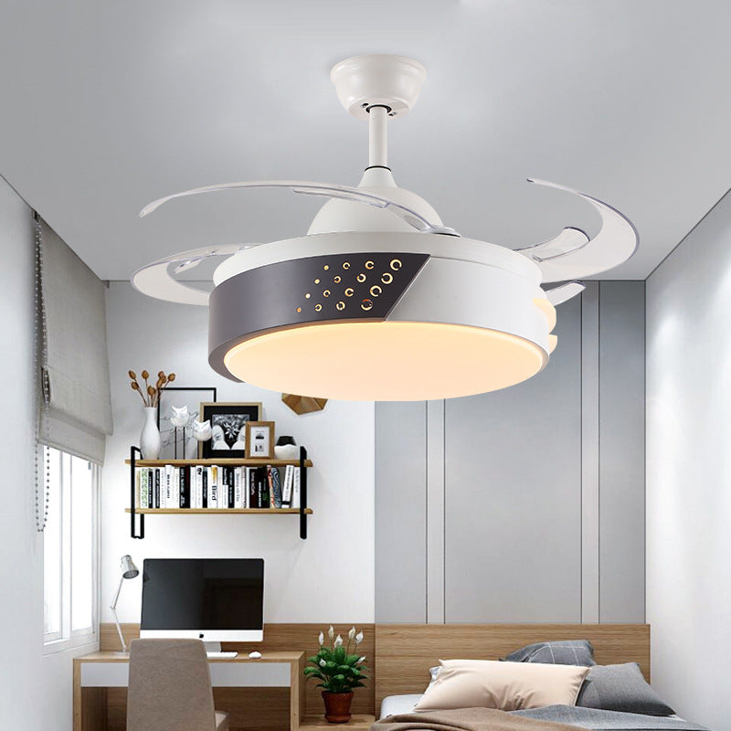 Éclairage de ventilateur de pendentif en anneau acrylique minimalisme LED CHAMBRE SEMI FUX MONT ÉCLAIRATION EN NOIR ET BLANC avec 4 lames, 42 "de largeur