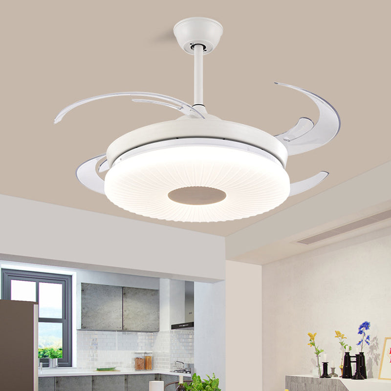 LED de ventilador redondo minimalista LED de 42 "de ancho de metal Luz de techo semi descarga en blanco para restaurante, 8 cuchillas transparentes