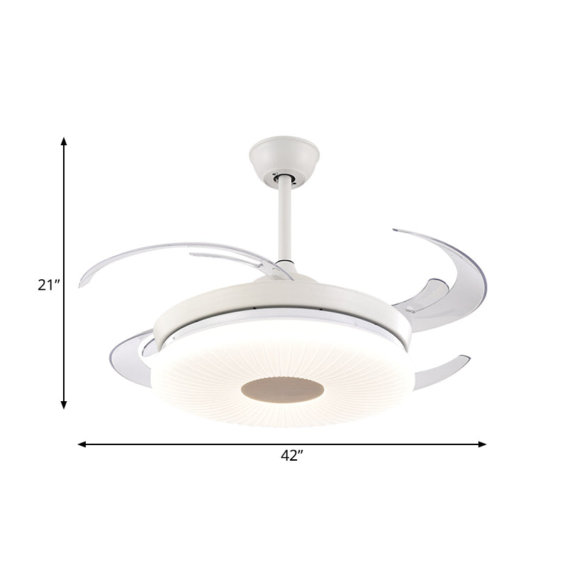Minimalistische ronde ventilatorverlichting LED 42 "Breedte metalen semi -spoelplafondlicht in wit voor restaurant, 8 heldere messen