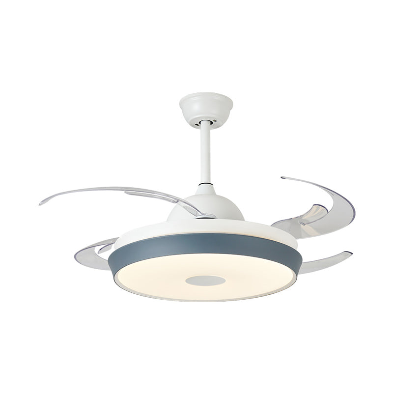 Lámpara de ventilador de techo acrílico circular Sala LED simple Luz de montaje de semi rascilla en gris con 8 cuchillas transparentes, 42 "de ancho