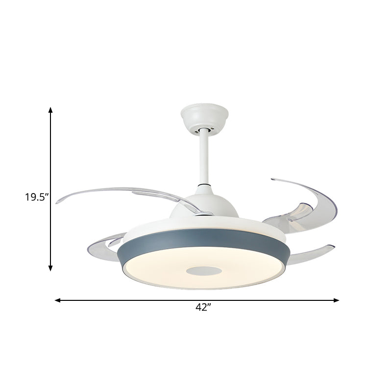 Lámpara de ventilador de techo acrílico circular Sala LED simple Luz de montaje de semi rascilla en gris con 8 cuchillas transparentes, 42 "de ancho