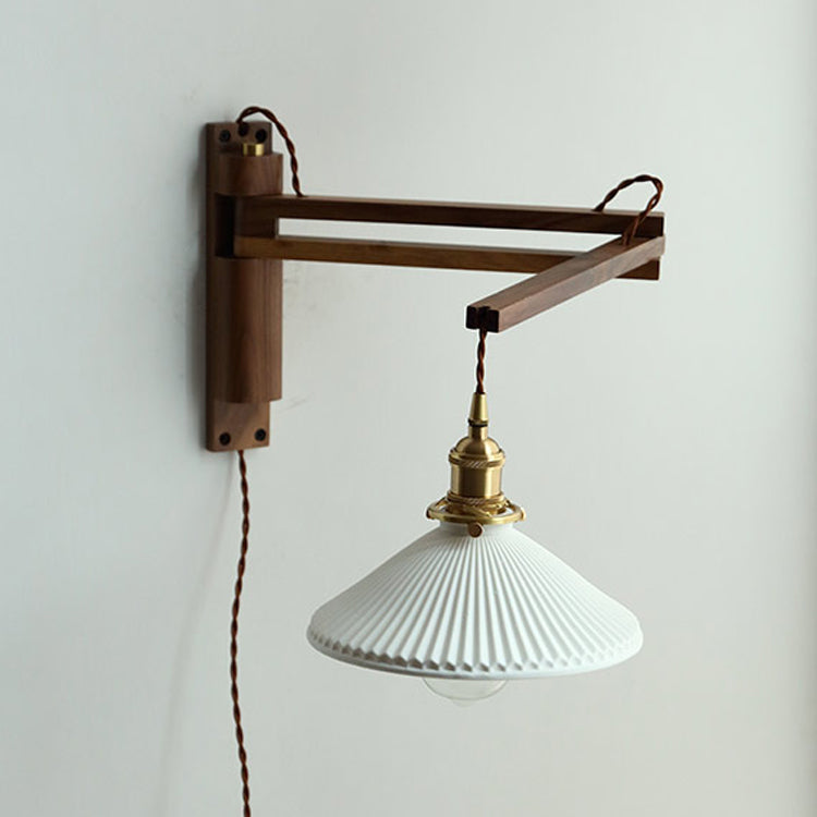 Simplicidad contemporánea Luz de pared de brazo ajustable ajustable con sombra de cerámica