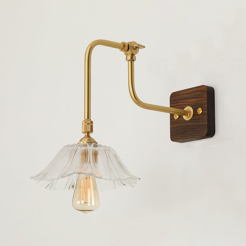 Modern Style Wooden Sconce Light Metallic Shade 1-Light Wall Lamp for Hotel