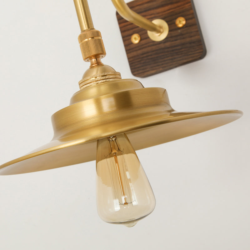 Modern Style Wooden Sconce Light Metallic Shade 1-Light Wall Lamp for Hotel