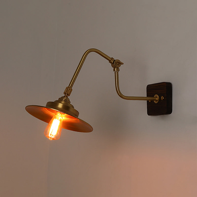 Modern Style Wooden Sconce Light Metallic Shade 1-Light Wall Lamp for Hotel