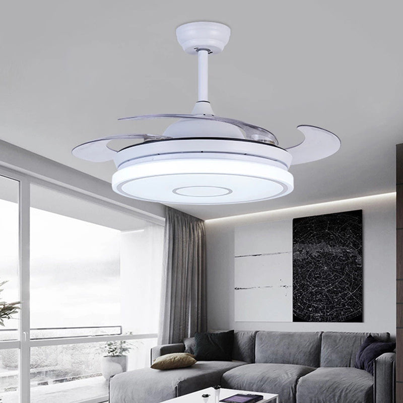 Lámpara de ventilador colgante de acrílico blanco 36 "ancho LED Semi Flush Techo de montaje Semi Flush para sala de estar, 4 cuchillas transparentes
