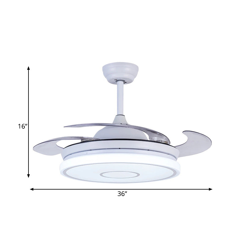 Rogue de lampe à fans pendentif blanc acrylique 36 "LED LED nordique Semi Flush Mount Plafond Aymor pour le salon, 4 lames transparentes