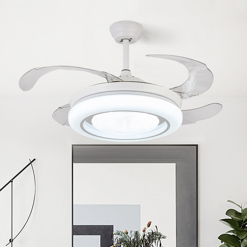 Modernismo Circular Ventilador de ventilador LED 36 "de ancho Luz de techo de montaje de metal de ancho en blanco con 4 cuchillas, control remoto/de pared/control remoto y de pared