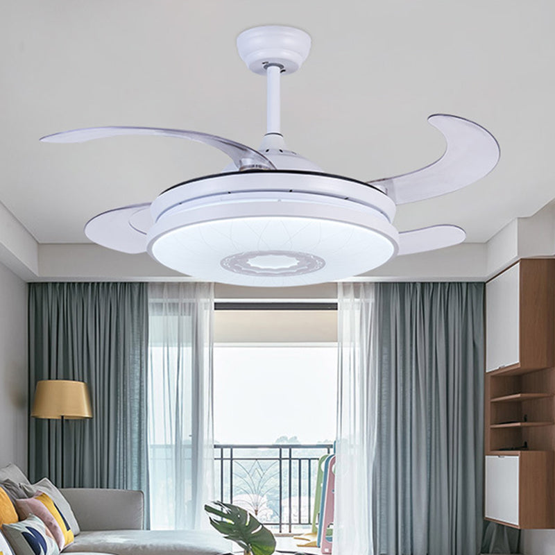 Iluminación de ventilador de techo acrílico LED de 36 "ancho Círculo blanco Modernista dormitorio Semi Flush Mount Lighture con 4 cuchillas, control remoto/pared/control remoto y de pared