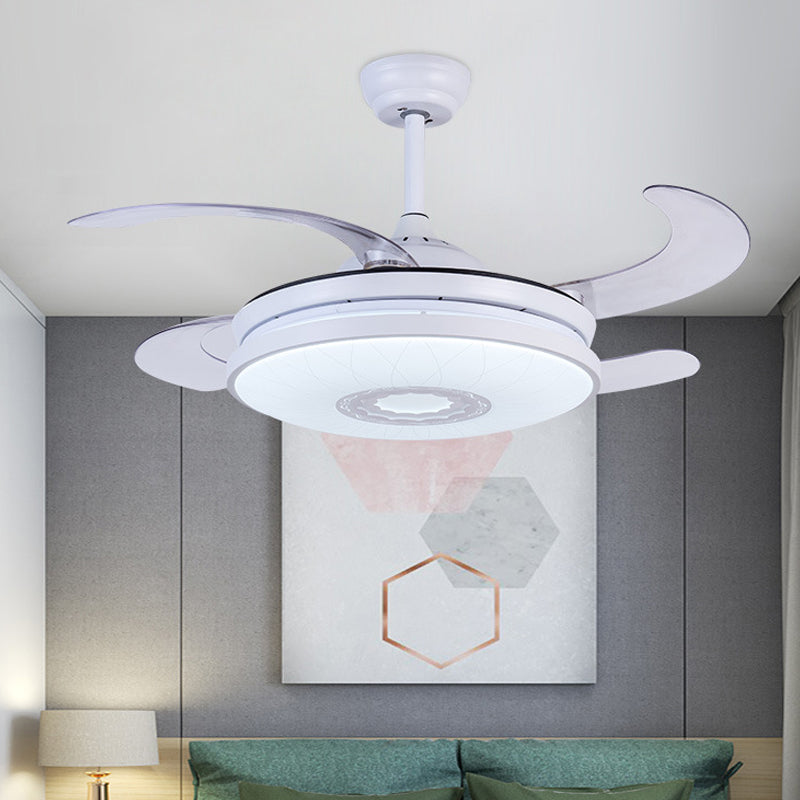 Iluminación de ventilador de techo acrílico LED de 36 "ancho Círculo blanco Modernista dormitorio Semi Flush Mount Lighture con 4 cuchillas, control remoto/pared/control remoto y de pared