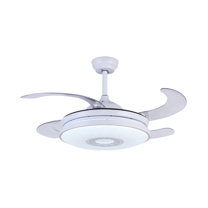 Iluminación de ventilador de techo acrílico LED de 36 "ancho Círculo blanco Modernista dormitorio Semi Flush Mount Lighture con 4 cuchillas, control remoto/pared/control remoto y de pared