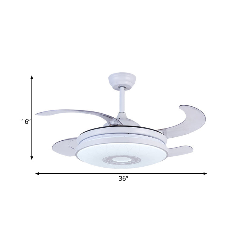 Éclair de ventilateur de plafond en acrylique à LED 36 "LEDTHE MODERNIST MODERNISTRE COURT COURT SEMI FUX LIGHT DIMPRICAL AVEC 4 lames, télécommande / mur / télécommande et Contrôle du mur