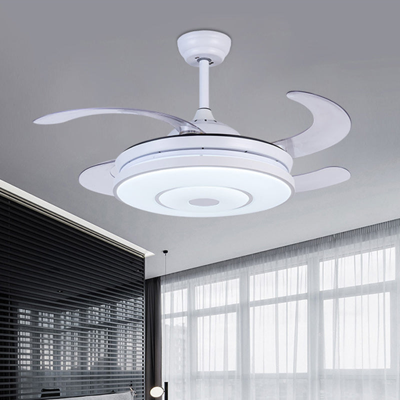 Lámpara de ventilador de sala de estar de anillo ancho de 36 "de ancho con luz de montaje de semi rascijada de acrílico LED contemporáneo con 4 cuchillas, control remoto/pared/control remoto y de pared