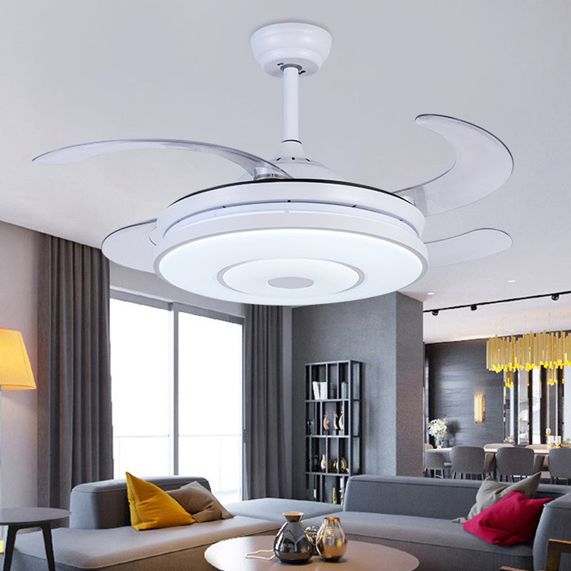 Room de 36 "de large salon lampe à fans contemporain acrylique LED blanc semi-chasseur de montage avec 4 lames, télécommande / mur / télécommande et contrôle mural