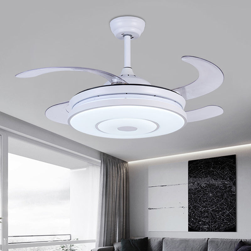 Lámpara de ventilador de sala de estar de anillo ancho de 36 "de ancho con luz de montaje de semi rascijada de acrílico LED contemporáneo con 4 cuchillas, control remoto/pared/control remoto y de pared