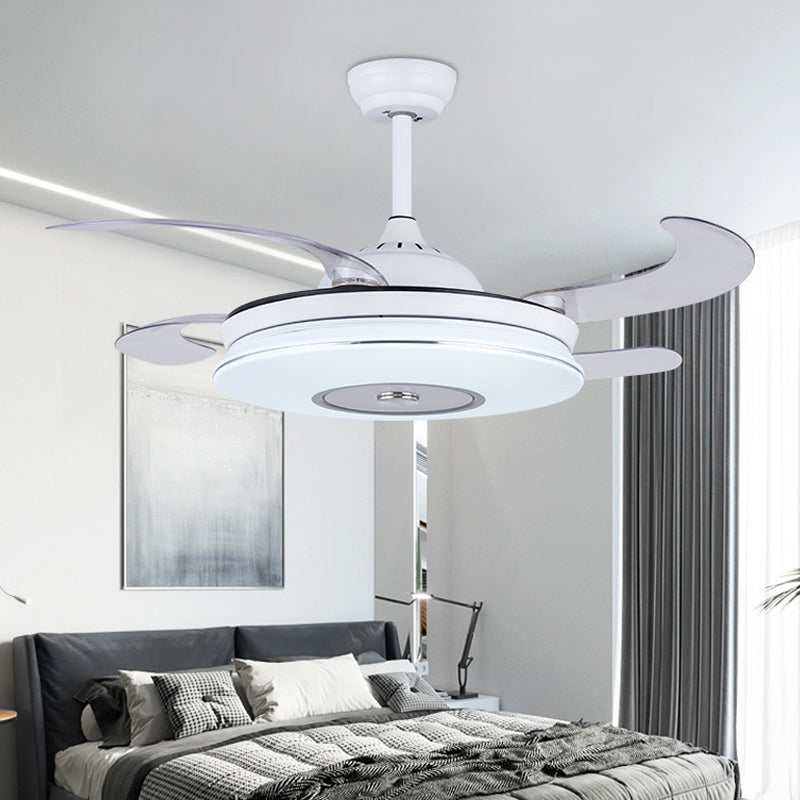 Éclair de ventilateur de plafond LED de 36 "W Blanc Minimalisme minimalisme en métal Éclairage semi-monte en métal avec 4 lames pour le salon, télécommande / mur / télécommande et contrôle mural
