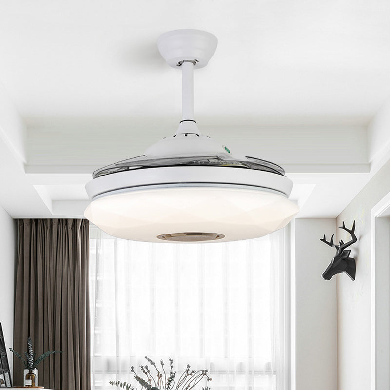 Metal White Hanging ventilador de ventilador Circular de 36 "W LED Contemporáneo Semi Flush Lighting Lighting con 4 cuchillas, control remoto/de pared/control remoto y de pared