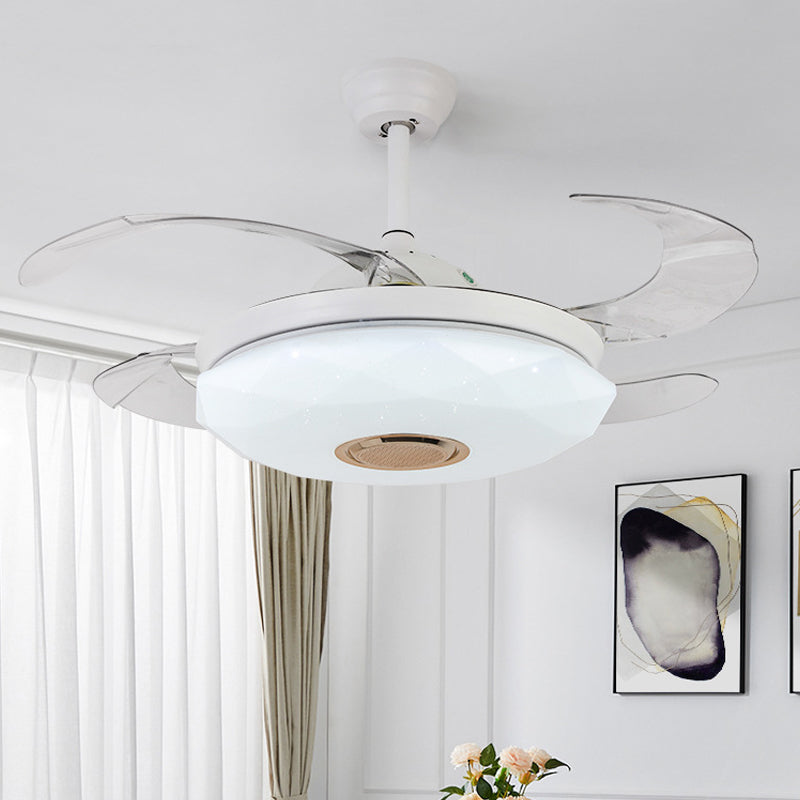 Metal White Hanging ventilador de ventilador Circular de 36 "W LED Contemporáneo Semi Flush Lighting Lighting con 4 cuchillas, control remoto/de pared/control remoto y de pared